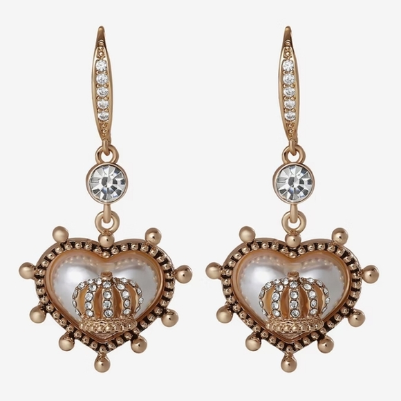 Juicy Couture Jewelry - Juicy Couture Gold Crystal Crown Heart Drop Earrings